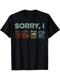1PC Men's Funny Music T-Shirt with Hidden Guitar Chords & Song Lyrics - Retro "Sorry I-DGAF" Graphic Tee, Short Sleeve Round Neck Casual Shirt Suitable for Musicians, Gifts, All-Season Wear for Concerts & Everyday Outfits