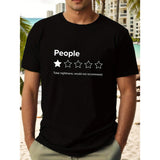 Men's Funny Sarcastic People Graphic T-Shirt - 5-Star Rating Design with Total Nightmare Would Not Recommend Text, Black Cotton Short Sleeve Round Neck Casual Tee for Casual Attire & Social Events, All-Season Comfort Fit Nove
