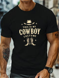 1PC 1PC Men'S Western Costume T-Shirt - Short Sleeve, Round Neck, Lightweight Summer Top Featuring Hat & Boots Design, Comfortable Fit, Casual Wear Fun Print Top Lightweight Tee