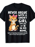 1PC Cute Cat Pattern T-Shirt Black Funny Quote Design Casual Wear