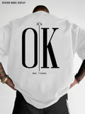 1PC Men's T-Shirt with Bold White "'s OK" Back Print - Casual Round Neck Summer Tee, OK Lettering Design, Machine Washable Statement Shirt for Casual Attire & Layering, Relaxed Fit Adult Men's Fashion with Minimalist Letter