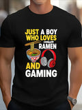 1PC Men's Just a Boy Who Loves Ramen and Gaming Anime Graphic T-Shirt - Casual Short Sleeve, All-Season Comfort, Machine Washable, Perfect for Gaming & Outdoor Activities, Gaming Apparel Anime Graphic Tee Comfortable Fit