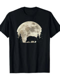 1PC Men's Black Hunter T-Shirt with Wild Boar and Moon Design - Casual  Tee for Outdoor Enthusiasts, All-Season Wear, Casual Style, Regular Fit, Short Sleeve, Outdoor Casual Wear Naturethemed Shirt Comfortable Fit, Hunter Clo