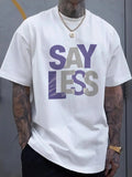 1PC Men's Black T-Shirt, Purple and White SAY LESS Print, Suitable for Casual Wear
