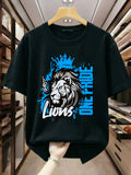1PC Men'S Casual Graphic Tee - Lion Pride Design for Men, Perfect for Workouts, Gifts, And Team Building Events