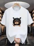 1PC Funny Bandit Hamster Cartoon Print Short-Sleeve Unisex Breathable Summer Casual Versatile Top