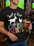 1PC Cute Just A Who Loves Chickens & Goats Farmer T-Shirt - Retro Farm Animal Graphic Tee, Unisex for men & women, Casual & farmer suit Outfits, Machine Washable Round Neck Short-Sleeve Top
