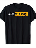 1PC Men's Black 300 Win Mag Graphic T-Shirt - Yellow Print Short Sleeve Crew Neck Tee, Comfortable Stretch Fabric, All-Season Casual & Travel Shirt, Regular Fit for Daily Wear & Vacation Outfits, Breathable Summer Top with Ma