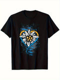 1PC Men's & Unisex-Fit Bavarian Edelweiss & Diamond Print T-Shirt - Crew Neck Casual Tee Suitable for Spring, Summer, Autumn, Outdoor Wear - Machine Washable Cultural Apparel (Men's Casual Style)