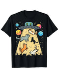 1PC Alien Catching Cat UFO Space Galaxy Pattern T-Shirt -  Round Neck