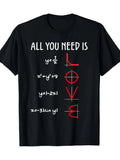1PC Men'S Funny Mathematical Love Equation T-Shirt - "All You Need is Love" Graphic Tee with x=y, Red Heart Symbol - Lightweight Summer Shirt for Math Lovers, Everyday Casual Wear - Ideal Gift for Scientists & Teachers - Funn