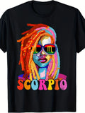 1PC Scorpio Queen African Loc'D And Men'S T-Shirt | Bright Zodiac Graphic, Lightweight Material, Round Neck, Colorful Pattern, Breathable, Washable in Machine, Ideal Christmas Gift
