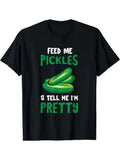 1PC 2026 New Fashion Crew Neck T-Shirt, Feed Me Pickles & Tell Me I'm Pretty Funny Pickle Print Casual Tee, Lightweight Top, Ideal Holiday Gift Birthday Present, for Teenager