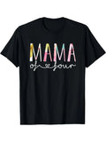 1PC Humorous T-Shirt for Moms of Four - Unisex Short Sleeve Tee Featuring Bold 'MAMA of 4' Text And Family Photo Design - Perfect for Year-Round Casual Wear, Great Gift Idea for Mother'S Birthdays, Christmas