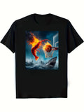 1PC Shrimp Dunking on Shark Funny Fishing Meme T-Shirt, Loose Style New Unisex Short-sleeved T-shirt, Casual and Comfortable