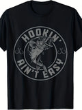 1PC Men'S Vintage Style T-Shirt with The Theme "Fishing Isn'T Easy" - Featuring a Black And White Fish Design, Short Sleeves, Round Neck, Slim Fit, Ideal for Casual Wear in Any Season