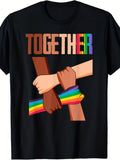 1PC Human Rights Rainbow Hands T-Shirt - Pure Retro Graphic Tee with Social Cause Slogan, Round Neck Casual Shirt for Men & Women, Machine Washable Activist Apparel