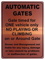 1229 AUTOMATIC GATES Gate Timed For One Vehicle Only Metal Aluminium Plaque Sign