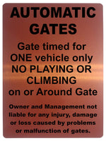 1228 AUTOMATIC GATES Gate Timed For One Vehicle Only Metal Aluminium Plaque Sign