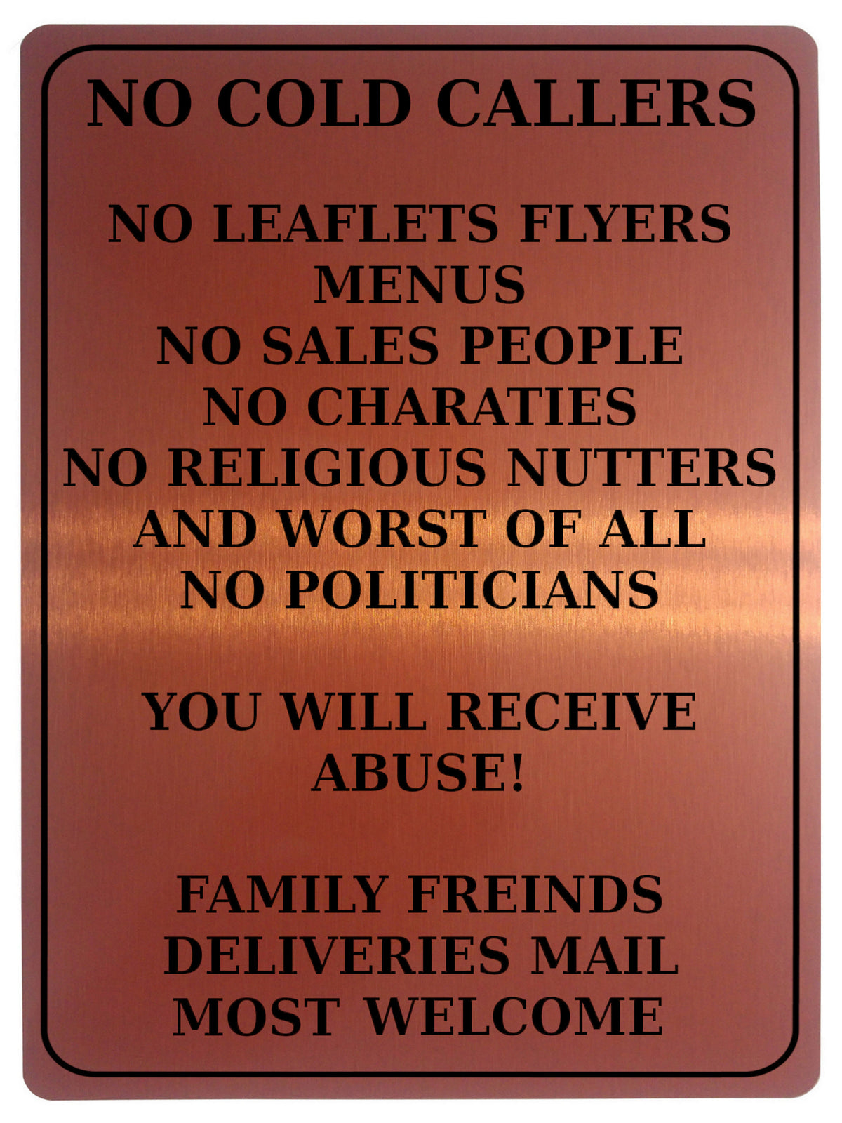 2182 No Cold Callers Sales People Flyers Menus Metal Aluminium Plaque Sign