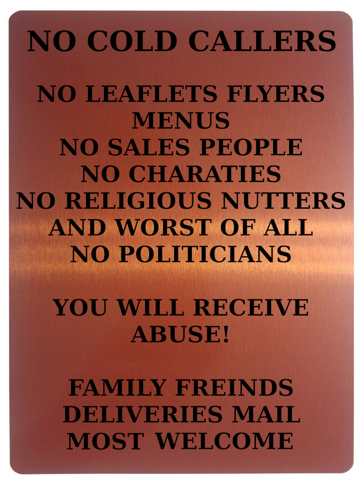 2181 No Cold Callers Sales People Flyers Menus Metal Aluminium Plaque Sign
