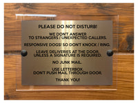 A214 DO NOT DISTURB RESPONSIVE DOGS DON'T KNOCK RING ACRYLIC Metal Plaque Sign