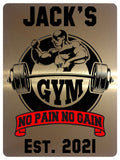 1173 Custom Personalised GYM NO PAIN NO GAIN Metal Aluminium Sign Plaque Door Fitness