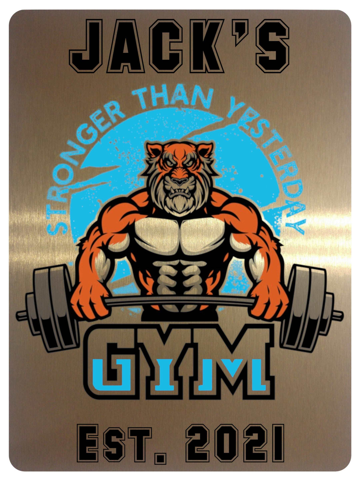 1014 Custom Personalised Tiger Gym Metal Aluminium Sign Plaque Fitness Door Wall