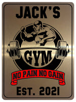 1174 Custom Personalised GYM NO PAIN NO GAIN Metal Aluminium Sign Plaque Door Fitness