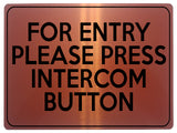 1940 FOR ENTRY PLEASE PRESS INTERCOM BUTTON Door Metal Aluminium Plaque Sign