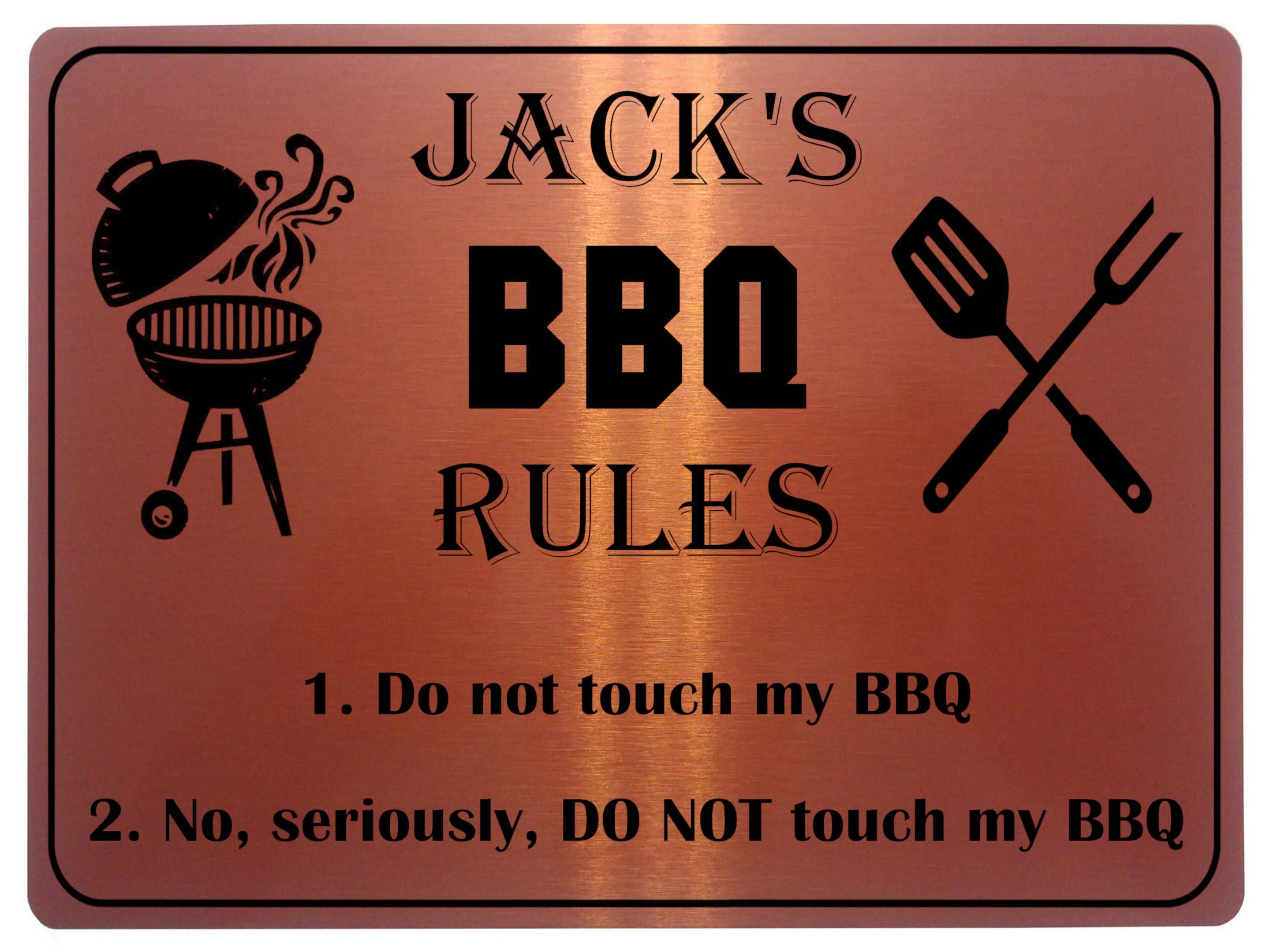 1005 Custom Personalised Name's BBQ RULES Metal Aluminium Plaque Sign Door House Garden