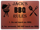 1004 Custom Personalised Name's BBQ RULES Metal Aluminium Plaque Sign Door House Garden