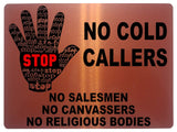 1073 STOP NO COLD CALLERS Metal Aluminium Plaque Sign Door Gate Wall House Office