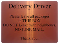 1042 Delivery Driver Packages Parcels Metal Aluminium Plaque Sign Door House Office