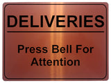 1142 DELIVERIES Press Bell For Attention Metal Aluminium Plaque Sign Door House Office