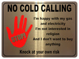 1076 STOP NO COLD CALLING Metal Aluminium Plaque Sign Door Gate House Office