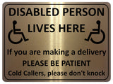 1245 DISABLED PERSON LIVES HERE Metal Aluminium Plaque Sign For Door Gate House