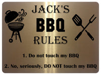 1004 Custom Personalised Name's BBQ RULES Metal Aluminium Plaque Sign Door House Garden