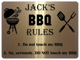 1004 Custom Personalised Name's BBQ RULES Metal Aluminium Plaque Sign Door House Garden