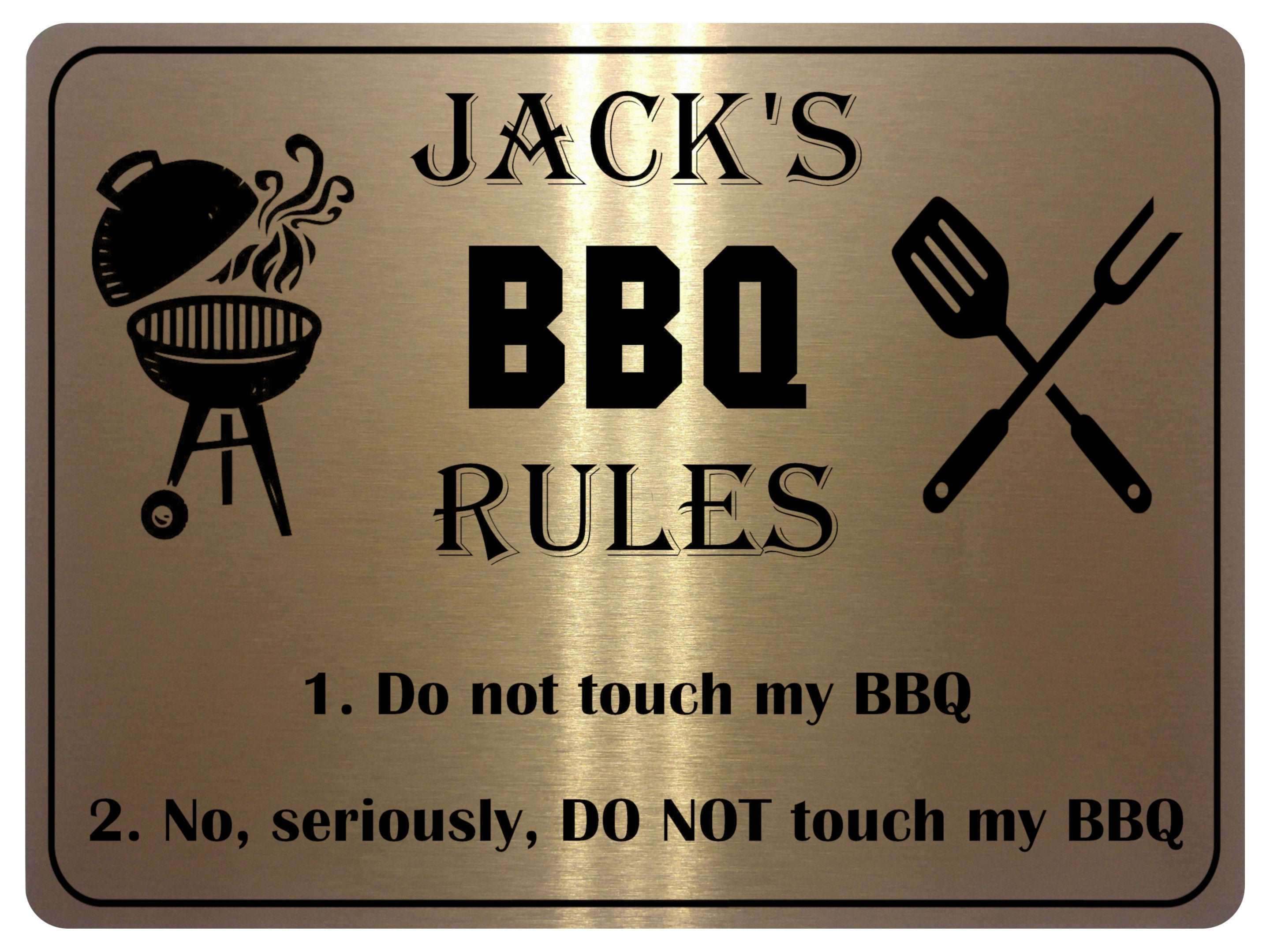 1005 Custom Personalised Name's BBQ RULES Metal Aluminium Plaque Sign Door House Garden
