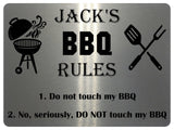 1004 Custom Personalised Name's BBQ RULES Metal Aluminium Plaque Sign Door House Garden