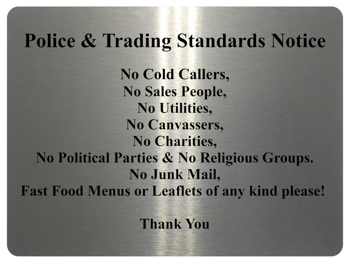 1242 Notice No Cold Callers Metal Aluminium Plaque Sign Door Gate House Office