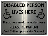 1245 DISABLED PERSON LIVES HERE Metal Aluminium Plaque Sign For Door Gate House