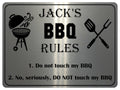 1005 Custom Personalised Name's BBQ RULES Metal Aluminium Plaque Sign Door House Garden