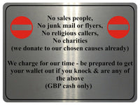 1249 No sales people, No junk mail Metal Aluminium Plaque Sign Door House Office