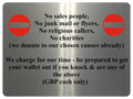 1248 No sales people, No junk mail Metal Aluminium Plaque Sign Door House Office