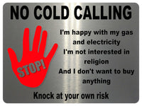 1075 STOP NO COLD CALLING Metal Aluminium Plaque Sign Door Gate House Office