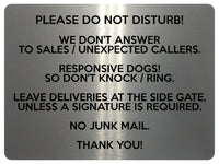 2317 Please do not Disturb NO JUNK MAIL Door Gate Metal Aluminium Plaque Sign