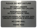 2317 Please do not Disturb NO JUNK MAIL Door Gate Metal Aluminium Plaque Sign