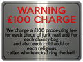 2170 WARNING £100 CHARGE No Cold Callers Funny Metal Aluminium Plaque Sign